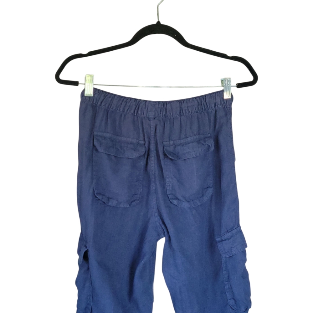 Nicole Miller Navy Linen Cargo Jogger Pants S Drawstring Utility Coastal - Picture 7 of 11
